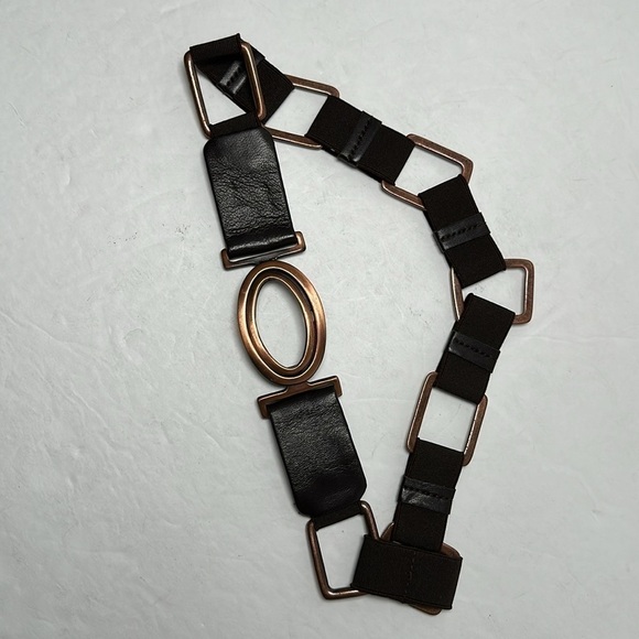 Sold🛍️BELT STRETCH LEATHER AND CHAIN By Sandy Duftler S Brown Copper-Tone - Picture 11 of 16